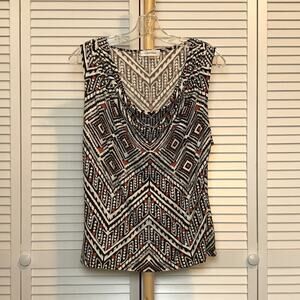 Calvin Klein Retro Geometric Abstract Swoop Neck Sleeveless Blouse Women L